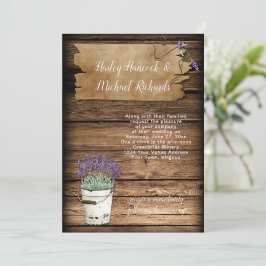 Rustieke Tin Emmer Lavendel Oud teken Schuur Hout Kaart (Staand voorkant)