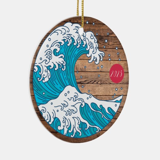 Rustieke titel Wave and Sun - aangepaste jaarnaam Keramisch Ornament (Rechts)