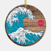 Rustieke titel Wave and Sun - aangepaste jaarnaam Keramisch Ornament (Voorkant)