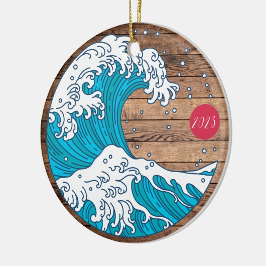 Rustieke titel Wave and Sun - aangepaste jaarnaam Keramisch Ornament (Links)