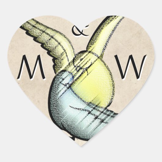 Rustieke Tortelduifjes (Monogram hartvormige Stick Hart Sticker (Voorkant)