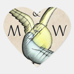 Rustieke Tortelduifjes (Monogram hartvormige Stick Hart Sticker