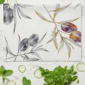 Rustieke Toscaanse Aquarel Olijftak Theedoek (Gevouwen)