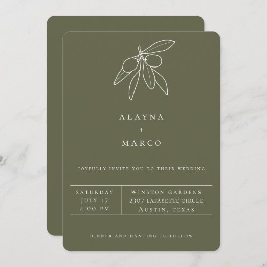 Rustieke Toscaanse Olijf Huwelijksuitnodiging Aankondiging (Voorkant / Achterkant)