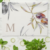 Rustieke Toscaanse Waterverf Olijftak Monogram Theedoek (Gevouwen)