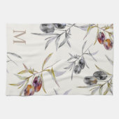 Rustieke Toscaanse Waterverf Olijftak Monogram Theedoek (Horizontaal)