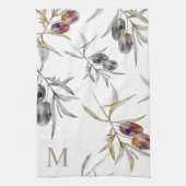 Rustieke Toscaanse Waterverf Olijftak Monogram Theedoek (Verticaal)