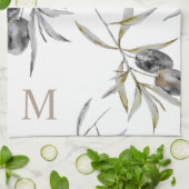 Rustieke Toscaanse Waterverf Olijftak Monogram Theedoek (Gevouwen)