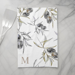 Rustieke Toscaanse Waterverf Olijftak Monogram Theedoek