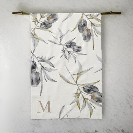 Rustieke Toscaanse Waterverf Olijftak Monogram Theedoek