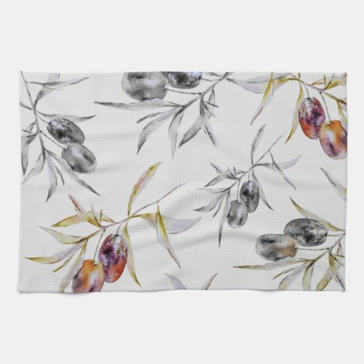Rustieke Toscaanse Waterverf Olive Branch Theedoek (Horizontaal)