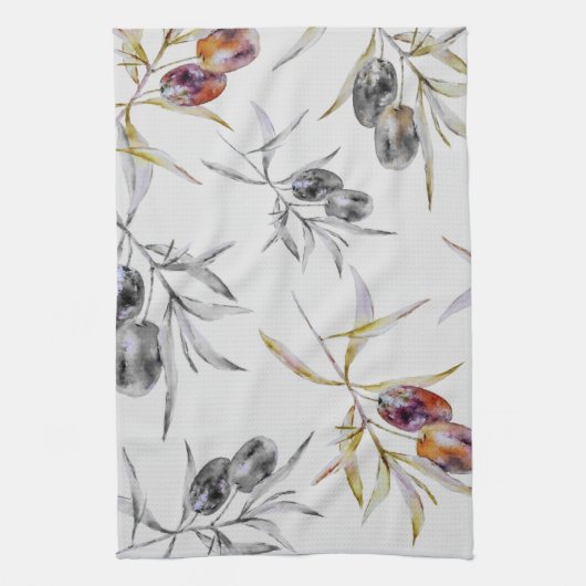 Rustieke Toscaanse Waterverf Olive Branch Theedoek (Verticaal)