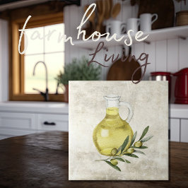 Rustieke Toscane Olijfolie Fles Waterverven Tegeltje