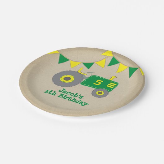 Rustieke Tractor Baby shower Groen en Geel Papieren Bordje (Gekanteld)
