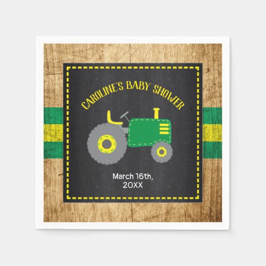 Rustieke Tractor Baby shower Groen en Geel Servet (Voorkant)
