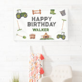 Rustieke Tractor Boerderij Green Boy Happy Birthda Spandoek (Insitu)