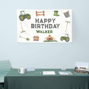 Rustieke Tractor Boerderij Green Boy Happy Birthda Spandoek