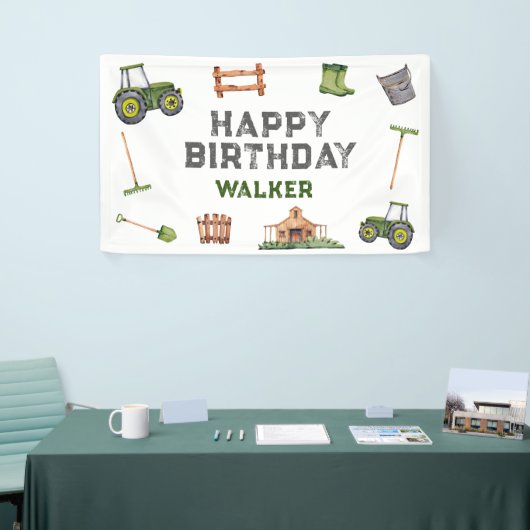 Rustieke Tractor Boerderij Green Boy Happy Birthda Spandoek (Beurs)