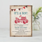 Rustieke  Tractor Boy Baby shower Invitation Kaart (Staand voorkant)