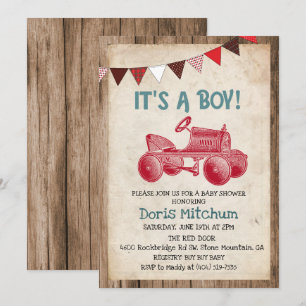 Rustieke  Tractor Boy Baby shower Invitation Kaart