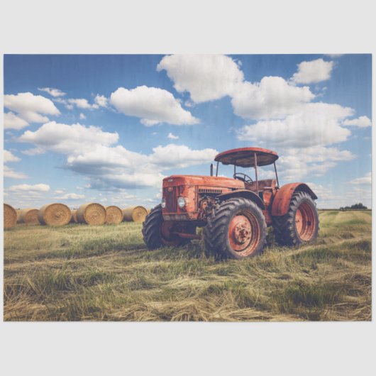 Rustieke tractor met Hay Bales Decoupage Tissuepapier (Voorkant)