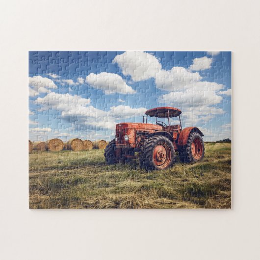 Rustieke tractor met hooibalen legpuzzel (Horizontaal)