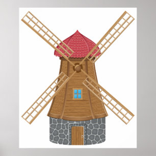 Rustieke traditionele houten windmolen poster