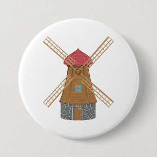 Rustieke traditionele houten windmolen ronde button 7,6 cm