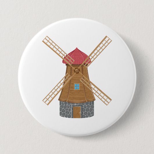 Rustieke traditionele houten windmolen ronde button 7,6 cm (Voorkant)
