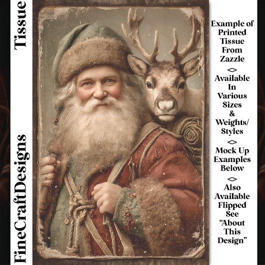 Rustieke traditionele kerstman, rendieren DT9L dec Tissuepapier