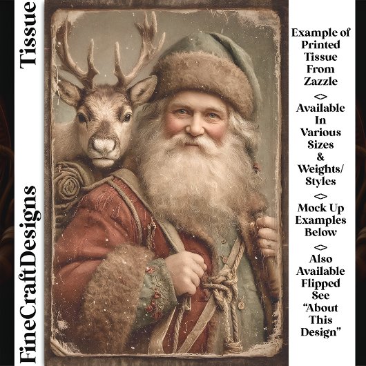 Rustieke traditionele kerstman, rendieren DT9R dec Tissuepapier