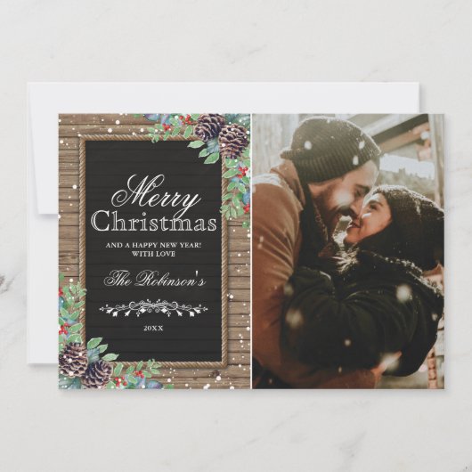 Rustieke traditionele kerstvakantie foto feestdagenkaart (Voorkant)