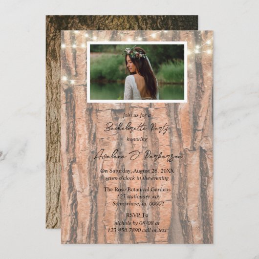 Rustieke Tree Heart Photo Lights Bachelorette Part Kaart (Voorkant / Achterkant)