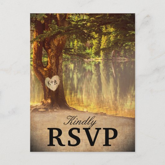 Rustieke Tree Lake bruiloft RSVP Uitnodiging Briefkaart (Voorkant)
