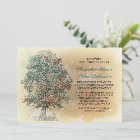 Rustieke  Tree Wedding Uitnodigingen (Staand voorkant)