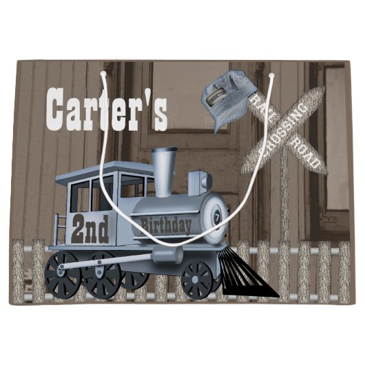 Rustieke Trein Spoorweg Oversteek 2e Verjaardagsfe Groot Cadeauzakje (Voorkant)