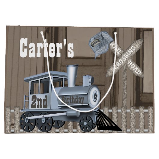 Rustieke Trein Spoorweg Oversteek 2e Verjaardagsfe Groot Cadeauzakje (Achterkant)