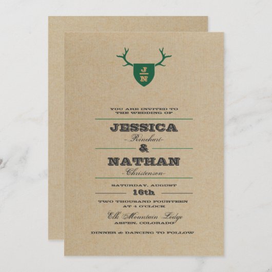 Rustieke Trofee Groene bruiloft uitnodiging (Voorkant / Achterkant)