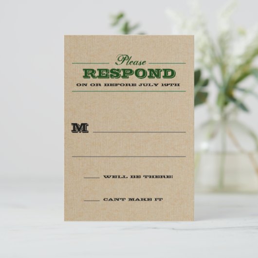Rustieke Trofee Groene Respons RSVP Kaartje (Staand voorkant)