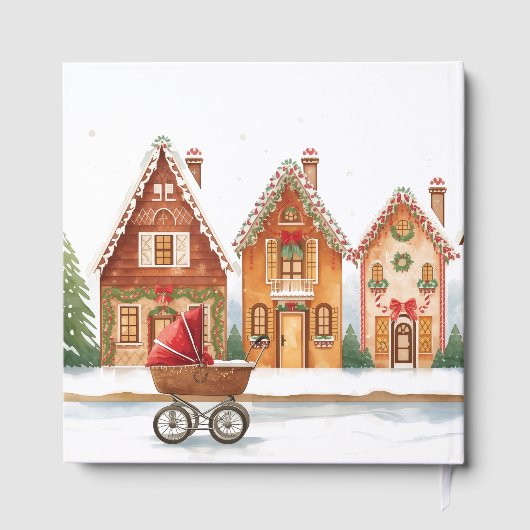 Rustieke Troller Village Houses Winter Baby shower Gastenboek (Achterkant)