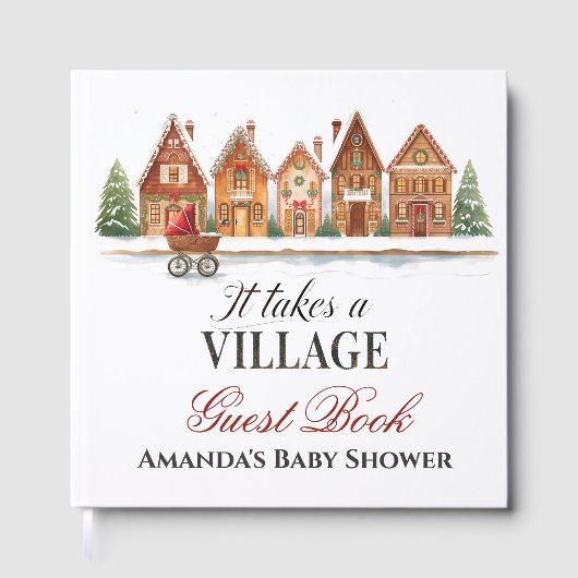 Rustieke Troller Village Houses Winter Baby shower Gastenboek (Voorkant)