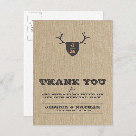 Rustieke Trophy Grijs Dank u kaart (Voorkant / Achterkant)