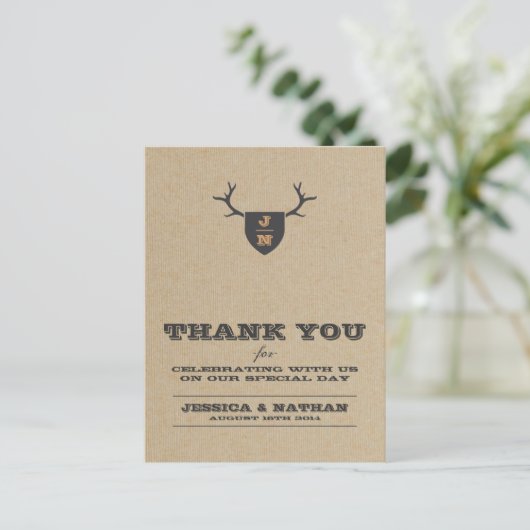 Rustieke Trophy Grijs Dank u kaart (Staand voorkant)