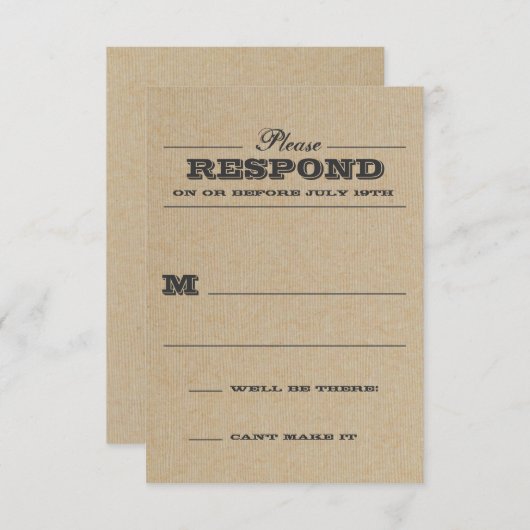 Rustieke Trophy Grijze Reactie RSVP Kaartje (Voorkant / Achterkant)