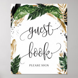 Rustieke tropische bladeren bloemen gastboek teken poster