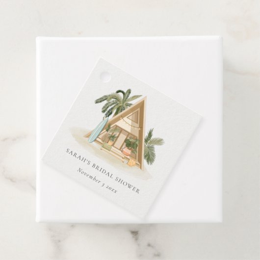 Rustieke Tropische Palm Beach Hut Bruidsdouche Bedankjes Labels (In situ)