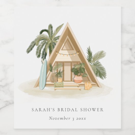 Rustieke Tropische Palm Beach Hut Bruidsdouche Wijn Etiket (Enkel label)