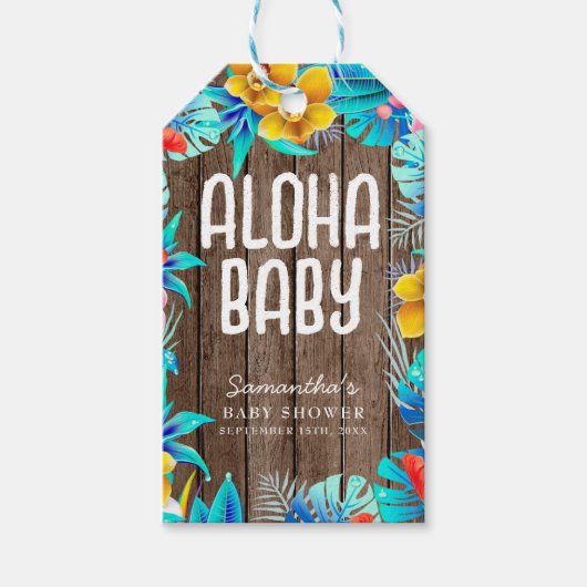 Rustieke tropische palmbladeren Aloha Baby shower Cadeaulabel (Voorkant)