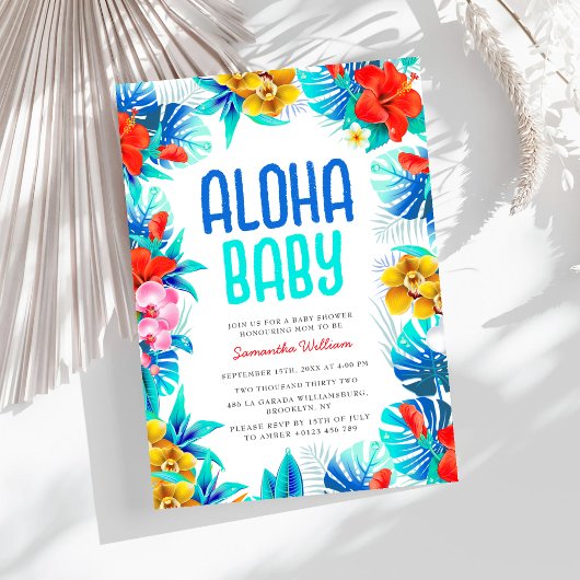 Rustieke tropische palmbladeren Aloha Baby shower Kaart