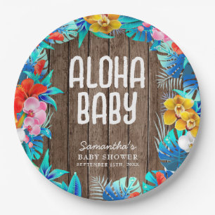 Rustieke tropische palmbladeren Aloha Baby shower Papieren Bordje